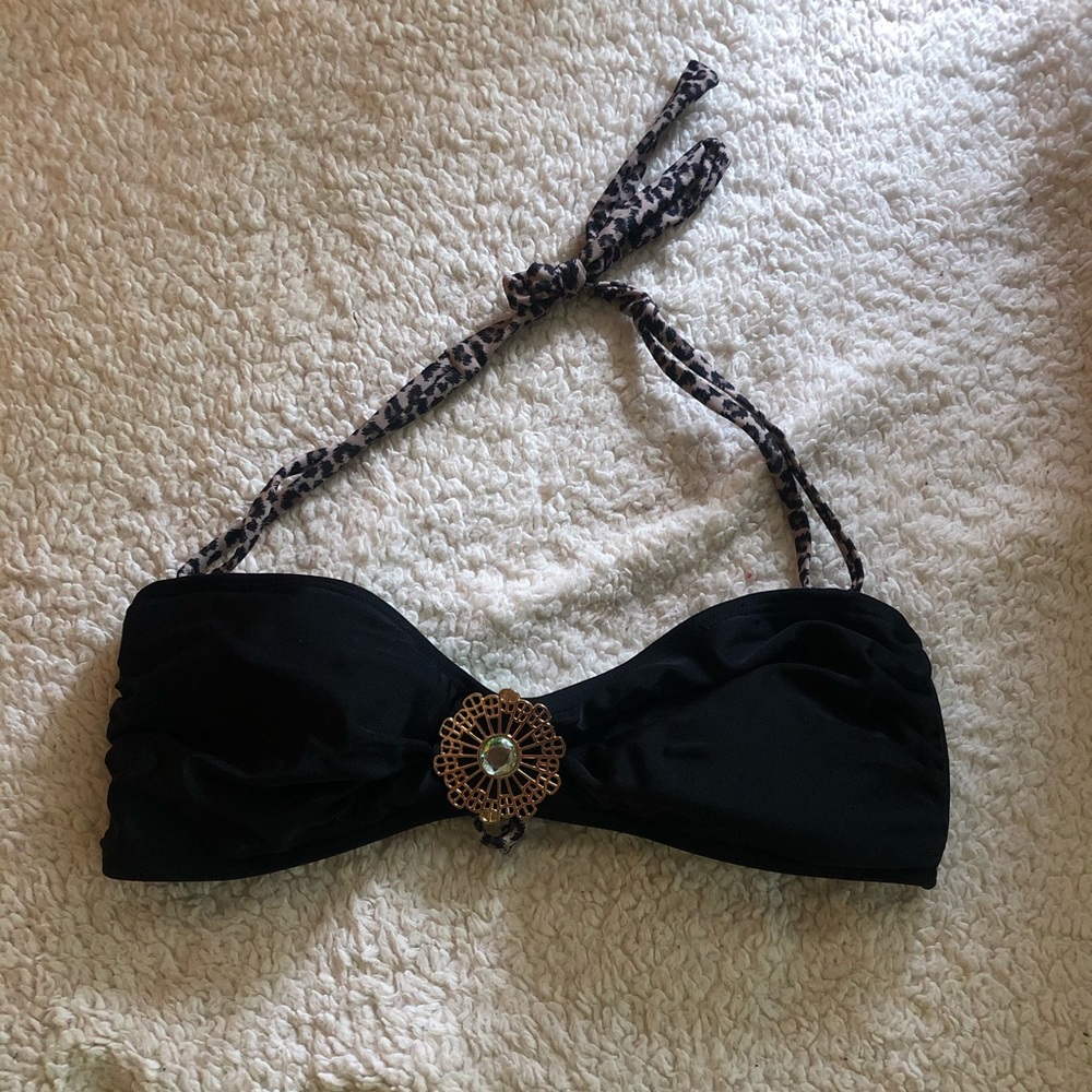 Black and Cheetah Bathing Suit Top